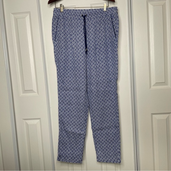 Land’s End Women’s 12 Flowy Indigo Print Drawstring Pants Resort Beach Geometric - Picture 2 of 7